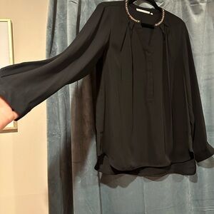 Violet & Claire Black Blouse with Embellished Neckline